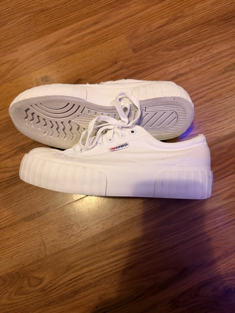 Superga White Elevated Platform Canvas Sneakers